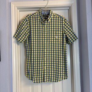 Chaps Easy Care Yellow and Blue Plaid Short-Sleeve Button-Down Shirt